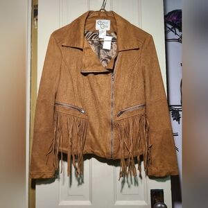 Womens Western Jacket Cripple Creek Genuine Suede leather Zip With Fringe